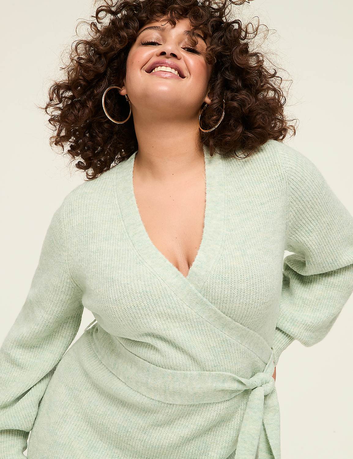 Faux-Wrap Sweater Midi Dress Product Image 3