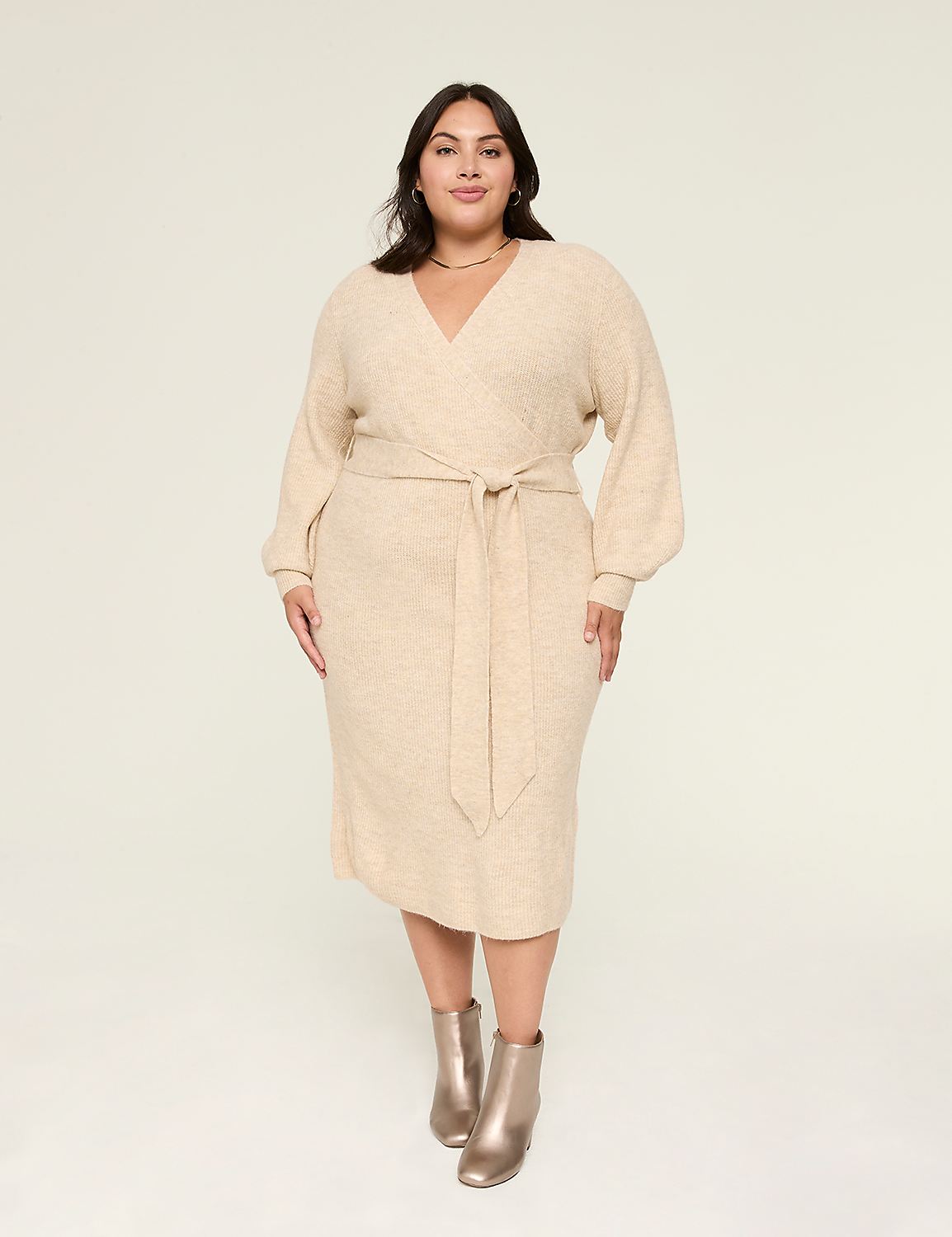Faux-Wrap Sweater Midi Dress Product Image 1