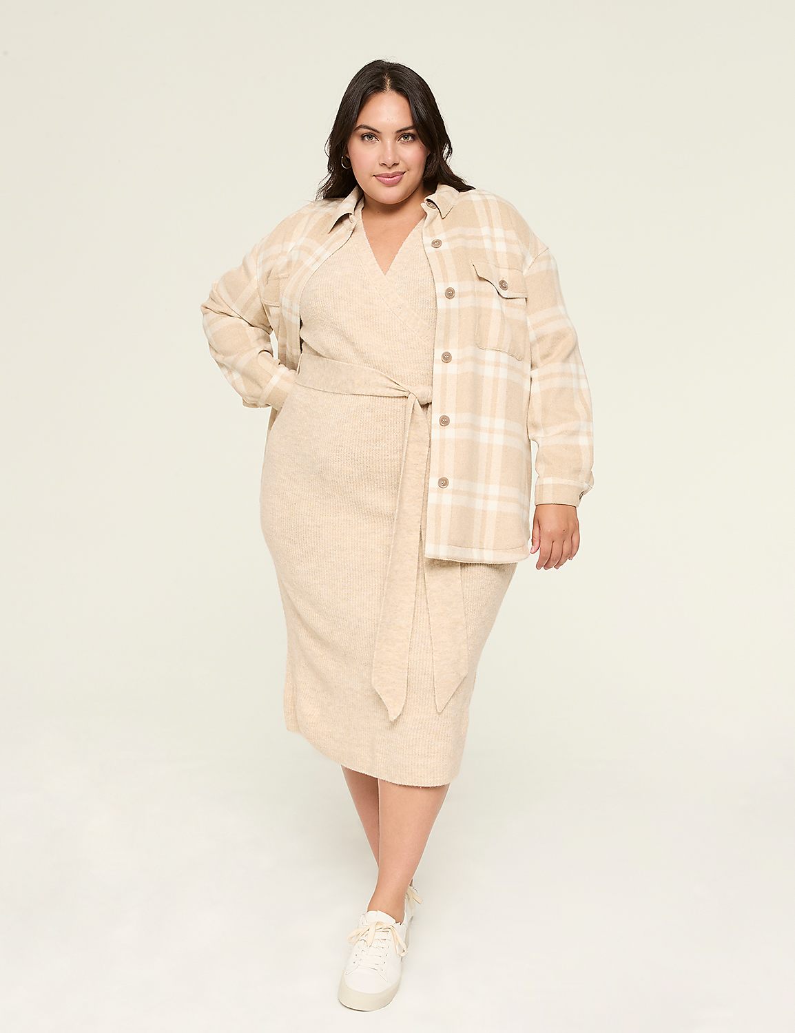 Faux-Wrap Sweater Midi Dress Product Image 4