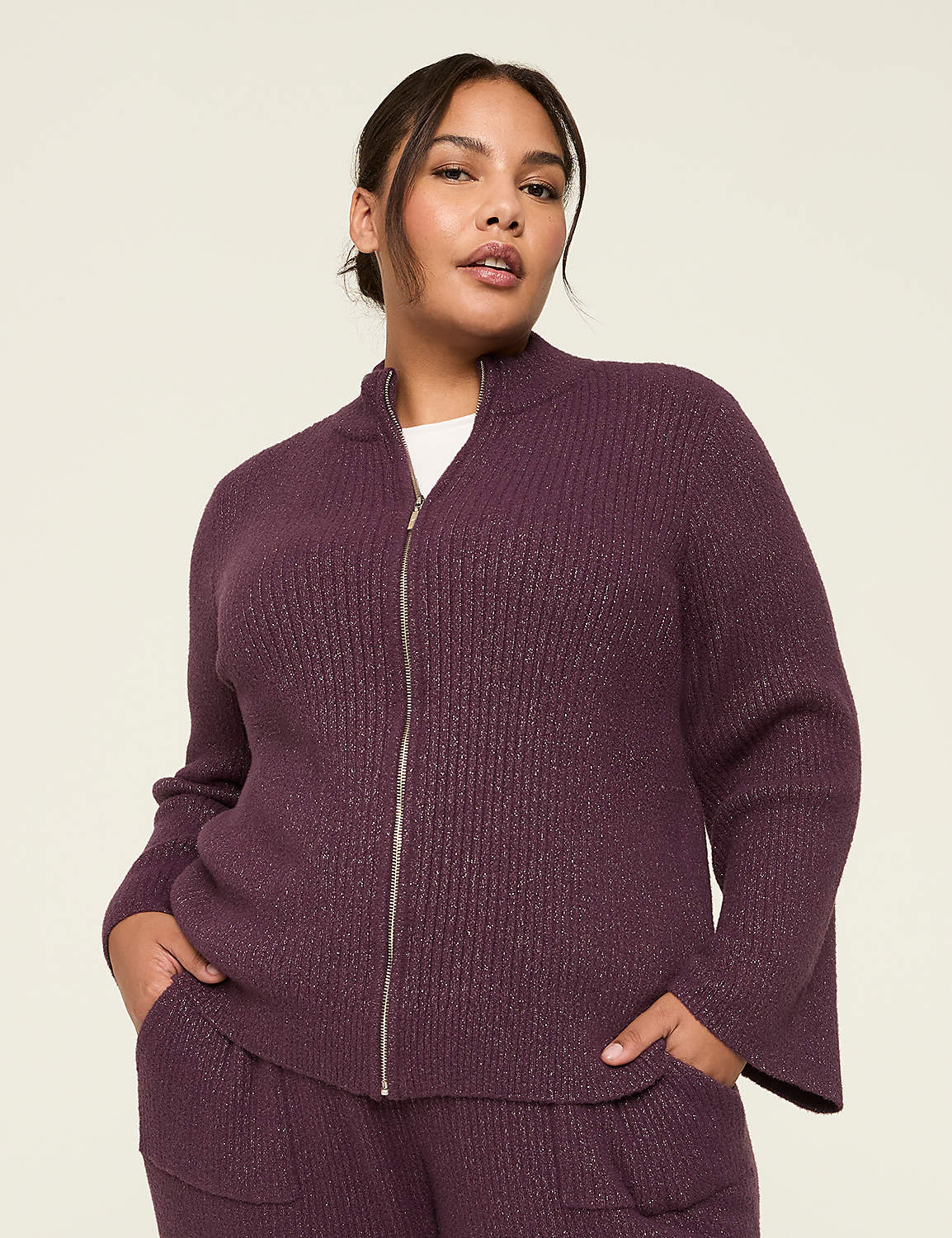 LIVI Shimmer Sweater Full-Zip Jacket Product Image 1