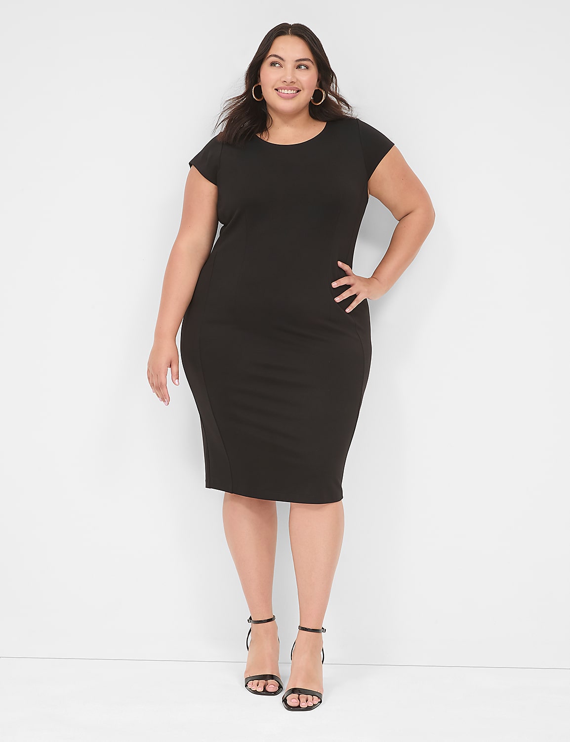 Ponte Cap-Sleeve Crew-Neck Dress Product Image 1