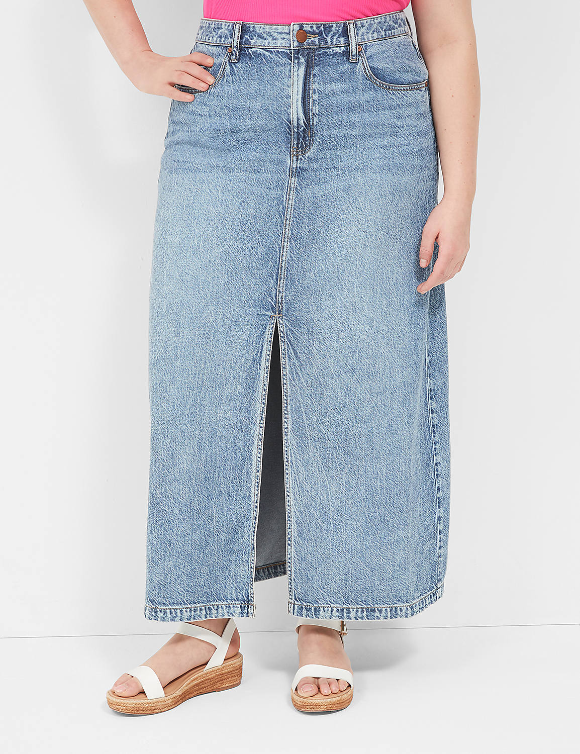 High-Rise Front-Slit Denim Maxi Skirt Product Image 1