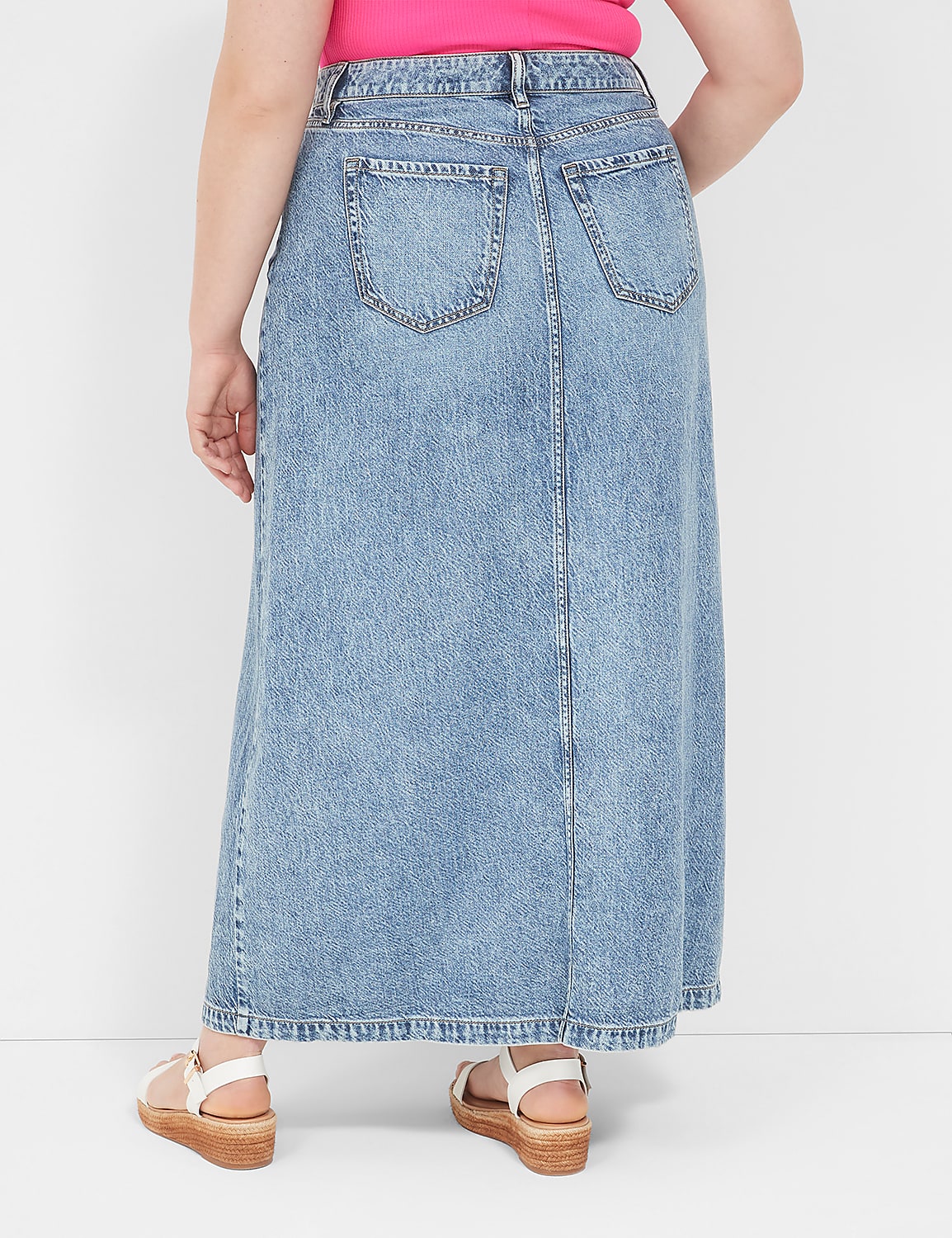 High-Rise Front-Slit Denim Maxi Skirt Product Image 2