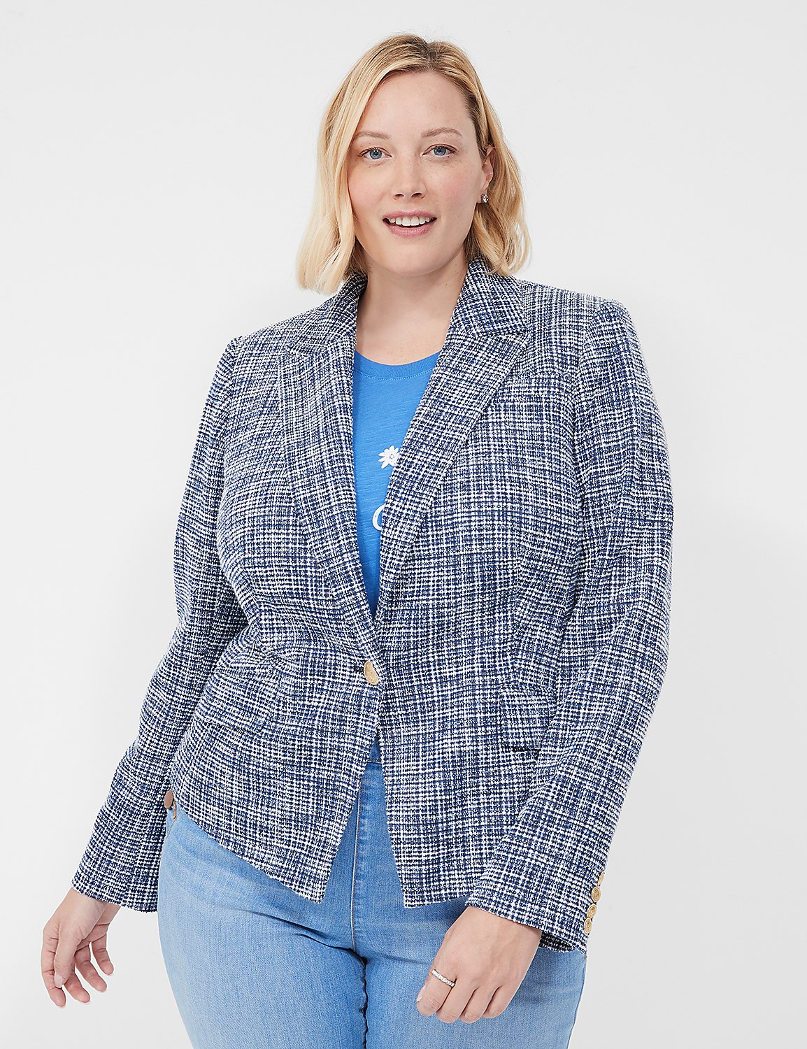 Tweed High-Low One-Button Blazer Product Image 1