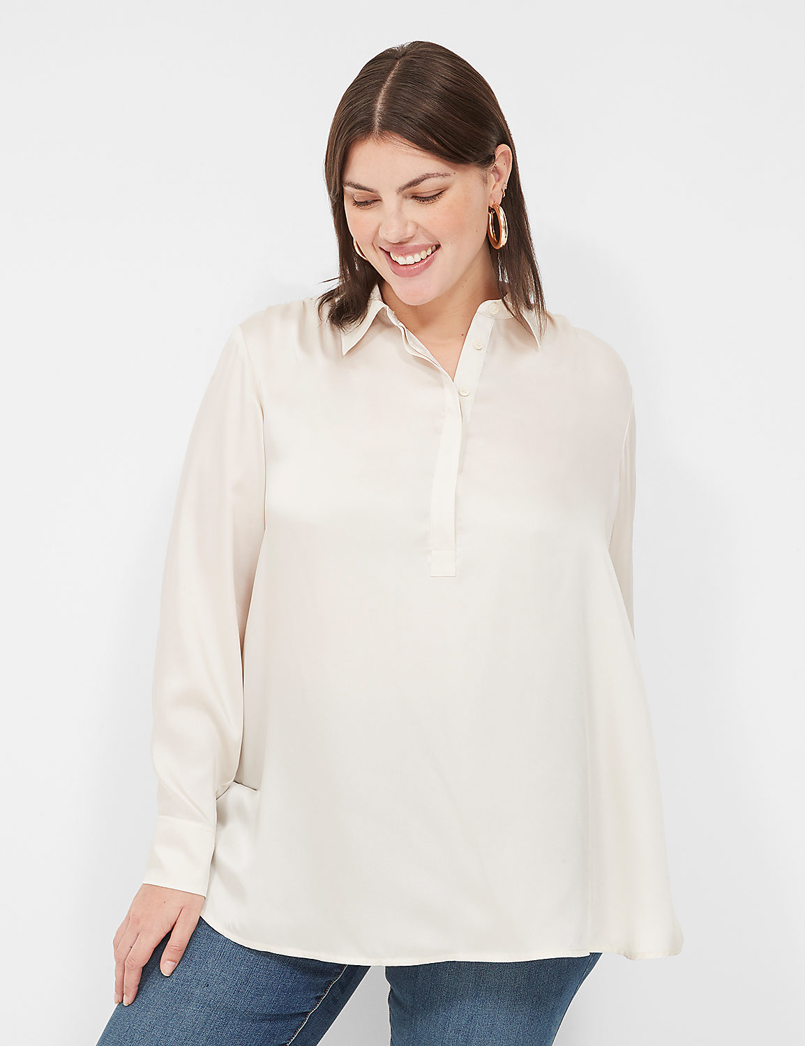 Collared Step-Hem Blouse Product Image 1