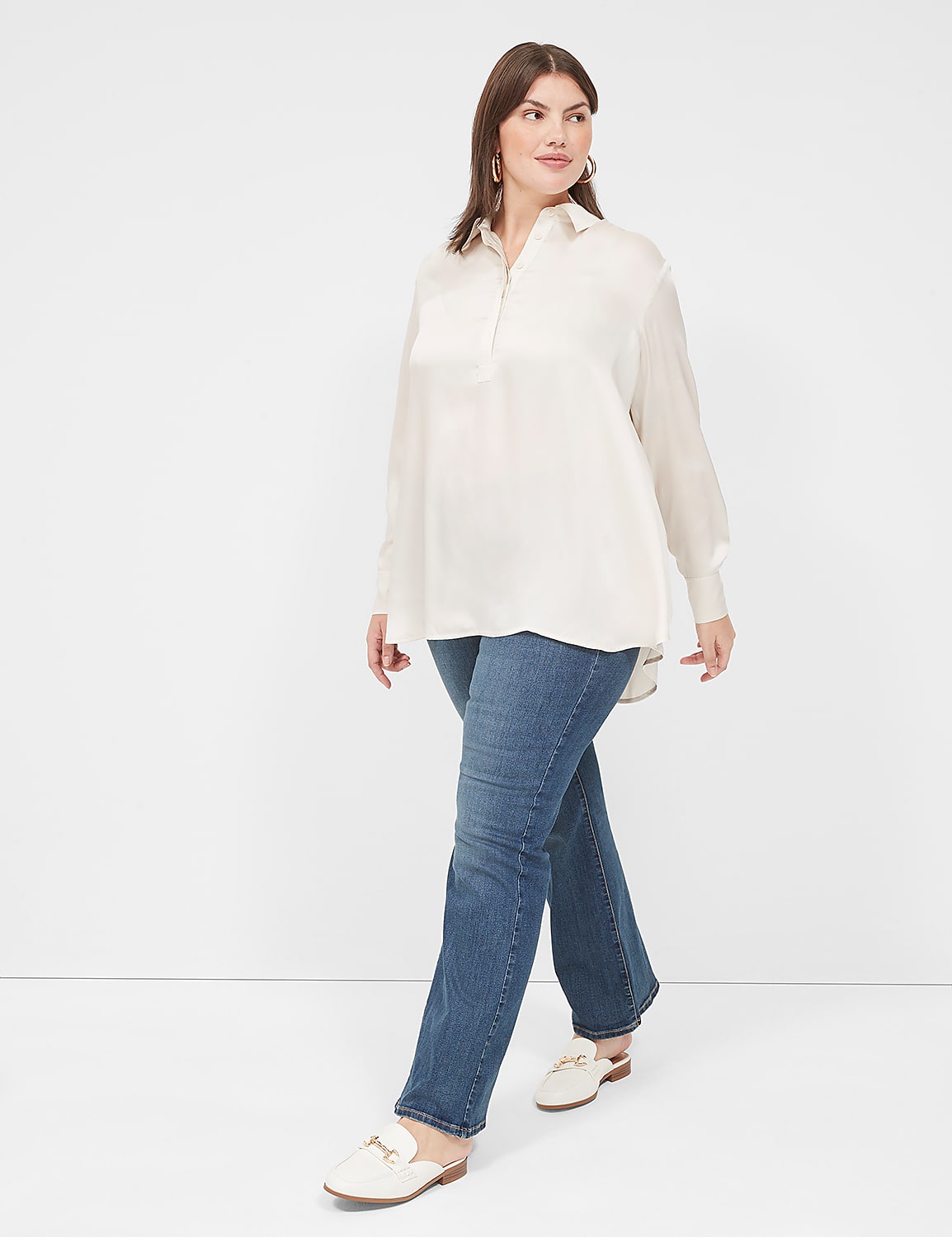 Collared Step-Hem Blouse Product Image 3