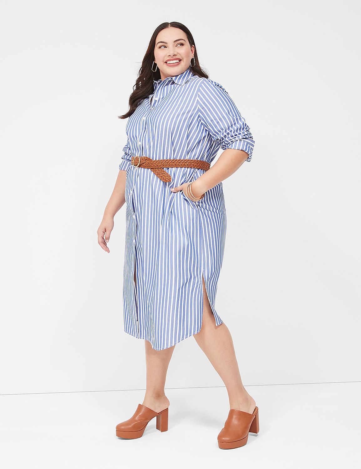 Long-Sleeve Belted Midi Shirt Dress Product Image 4