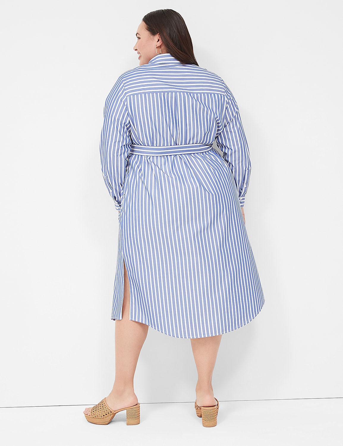 Long-Sleeve Belted Midi Shirt Dress Product Image 2