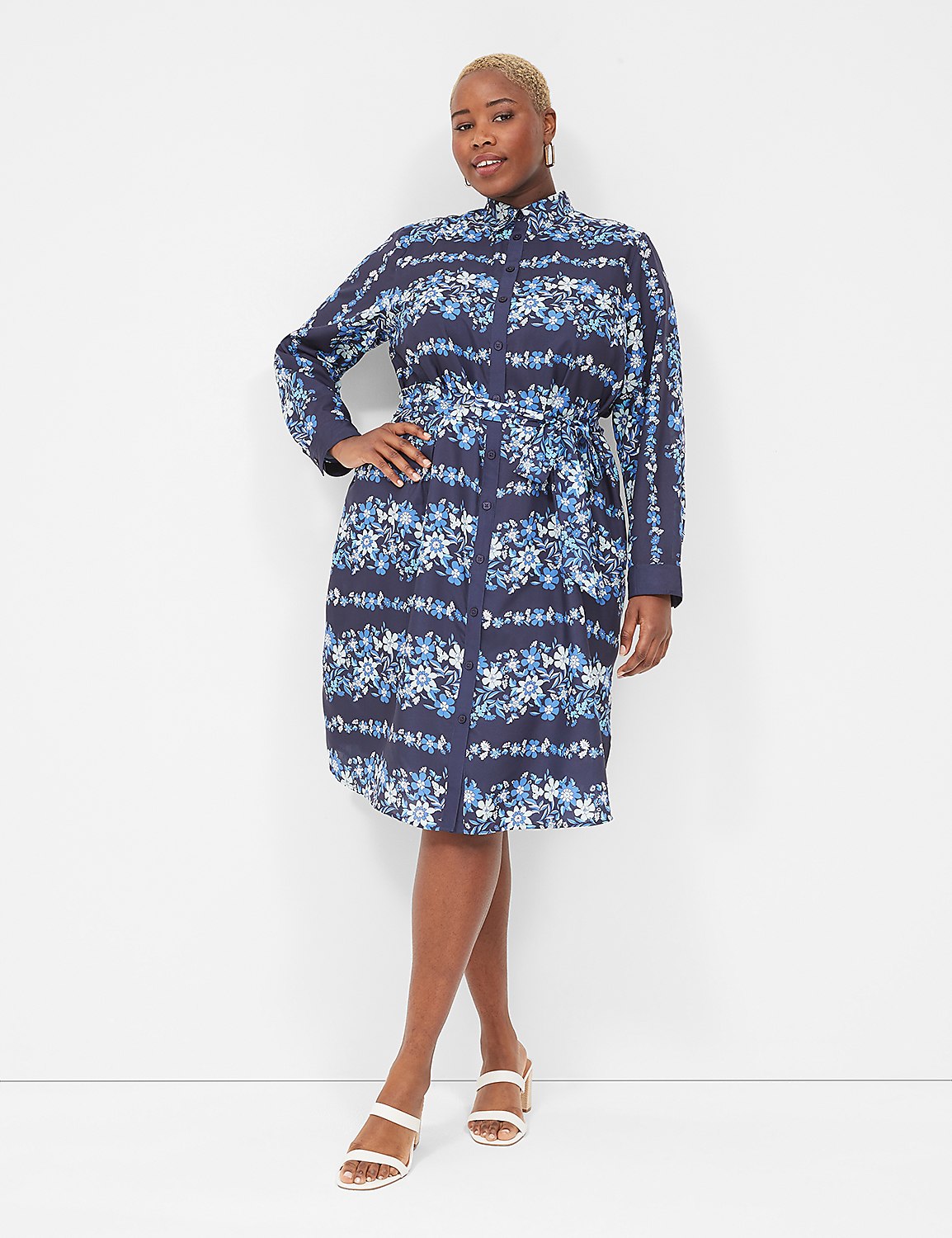 Long-Sleeve Belted Midi Shirt Dress Product Image 1