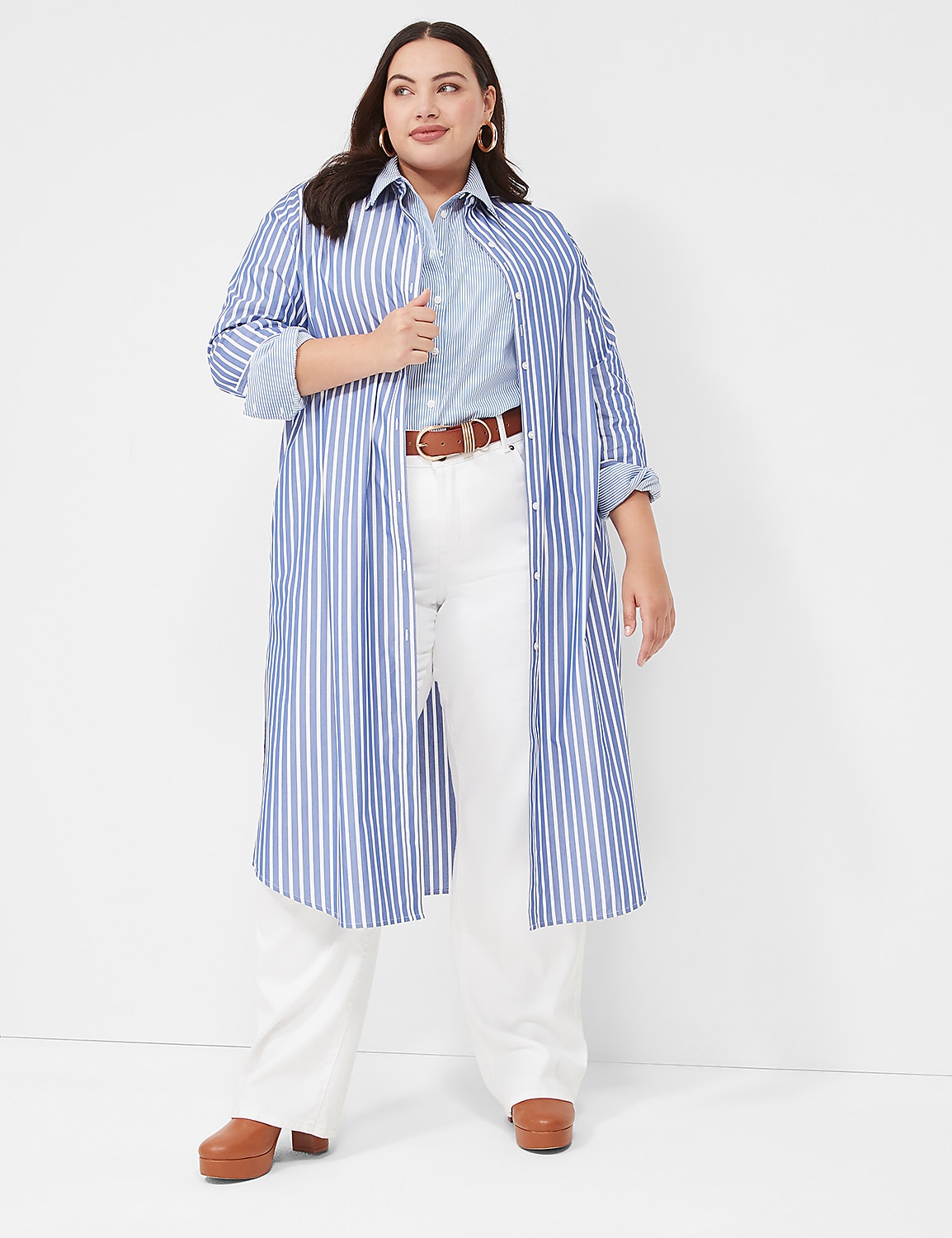 Long-Sleeve Belted Midi Shirt Dress Product Image 5