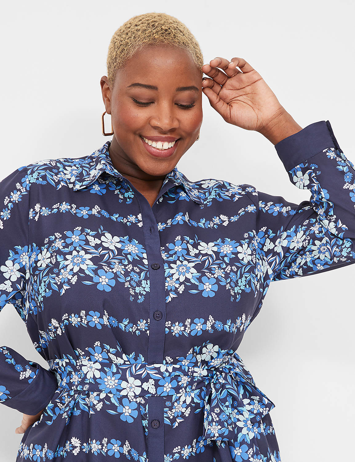 Long-Sleeve Belted Midi Shirt Dress Product Image 3