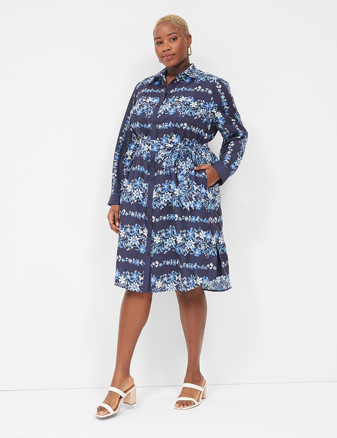 Long-Sleeve Belted Midi Shirt Dress Product Image 4