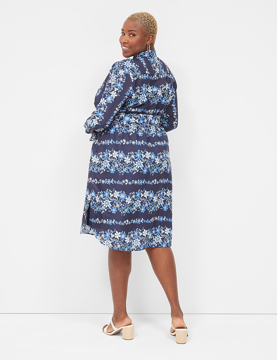 Long-Sleeve Belted Midi Shirt Dress Product Image 2