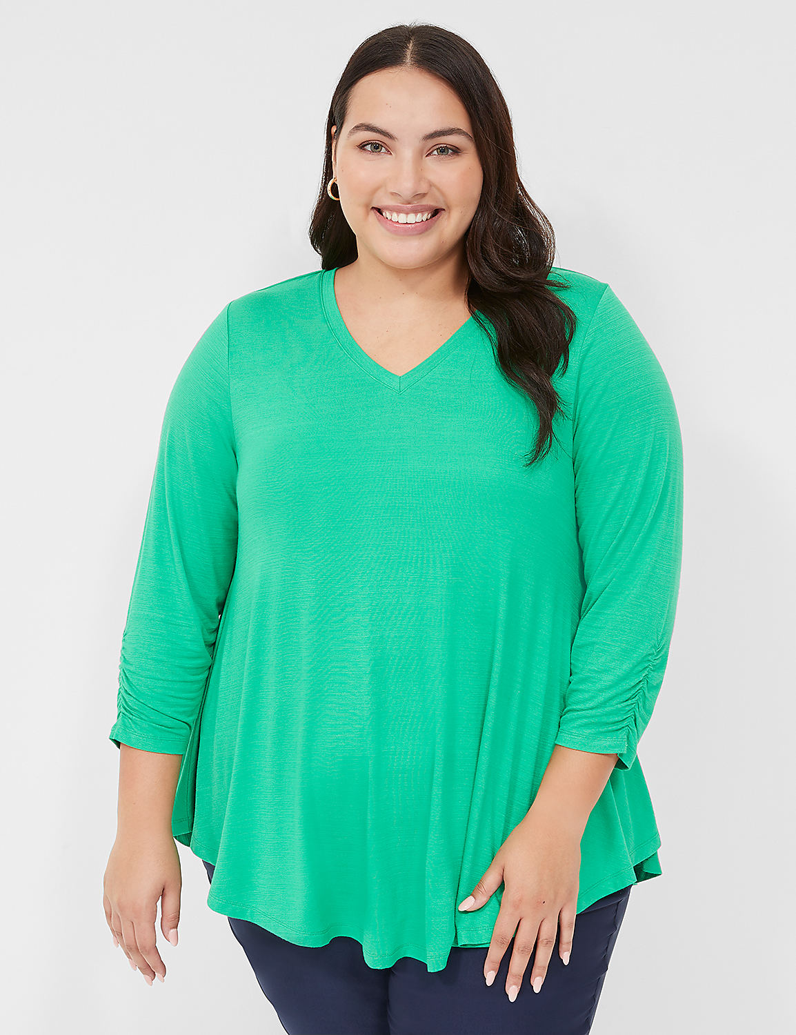 Swing 3/4 Ruched-Sleeve Top Product Image 1