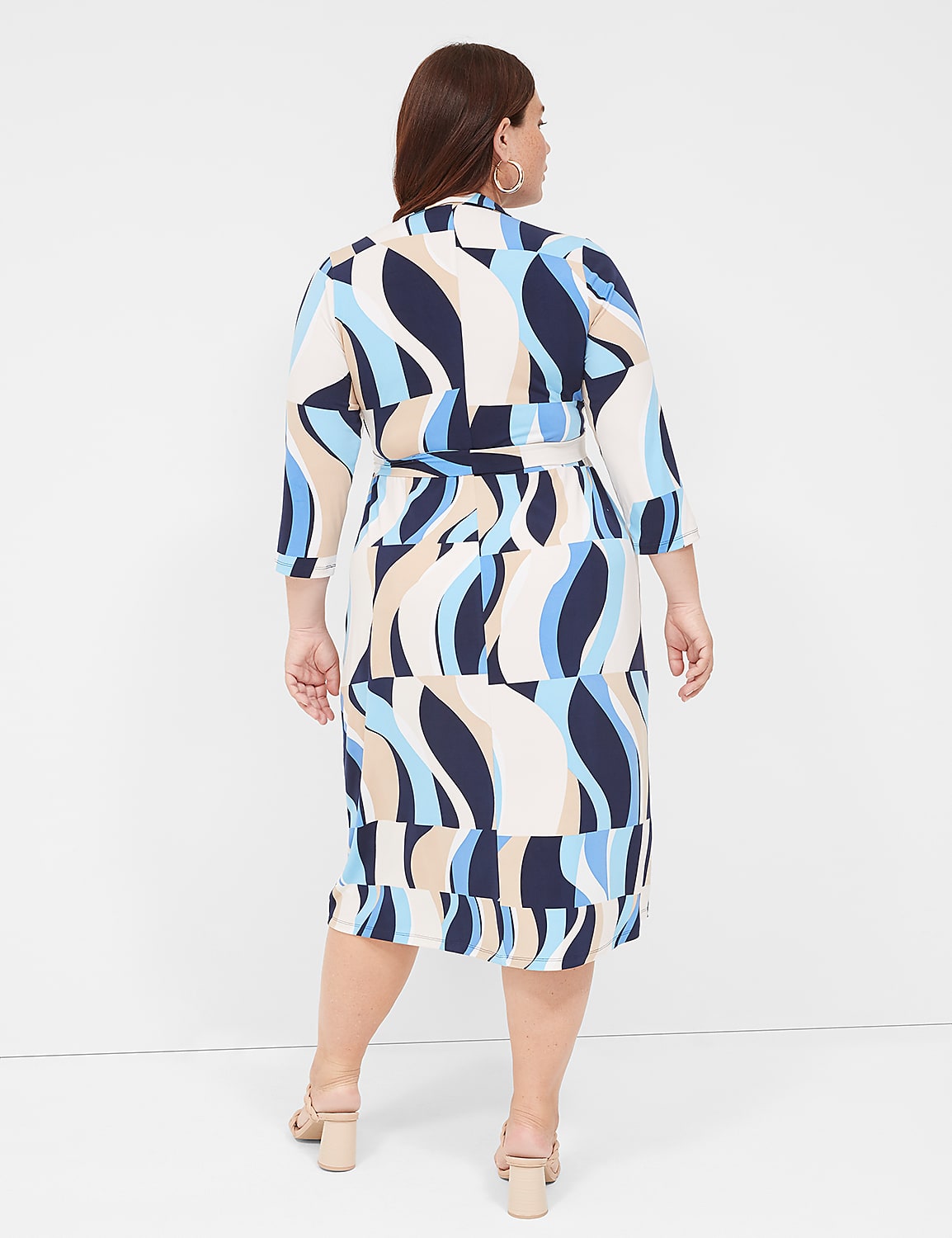 3/4-Sleeve Collar Faux-Wrap Jersey Midi Dress Product Image 2