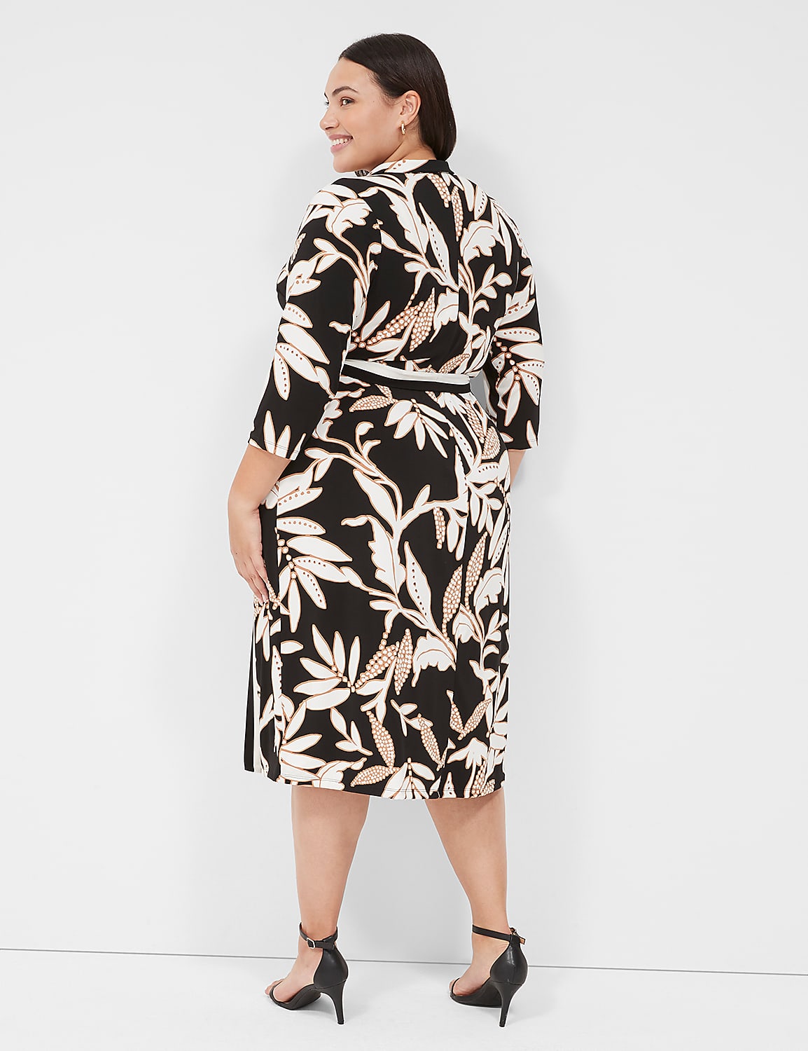 3/4-Sleeve Collar Faux-Wrap Jersey Midi Dress Product Image 2