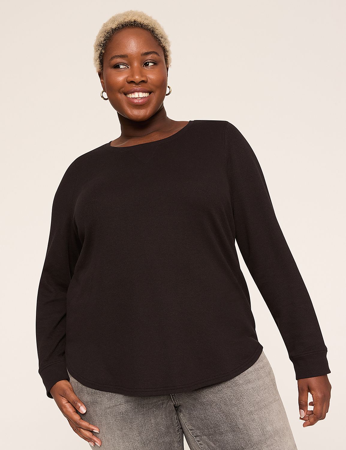 Waffle Knit Curved-Hem Tee Product Image 1