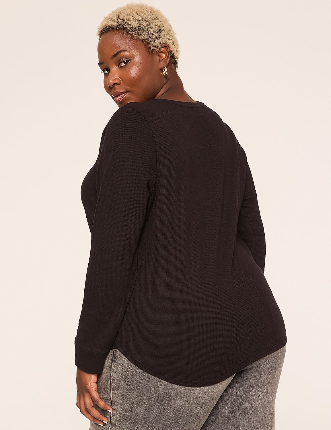 Waffle Knit Curved-Hem Tee Product Image 2