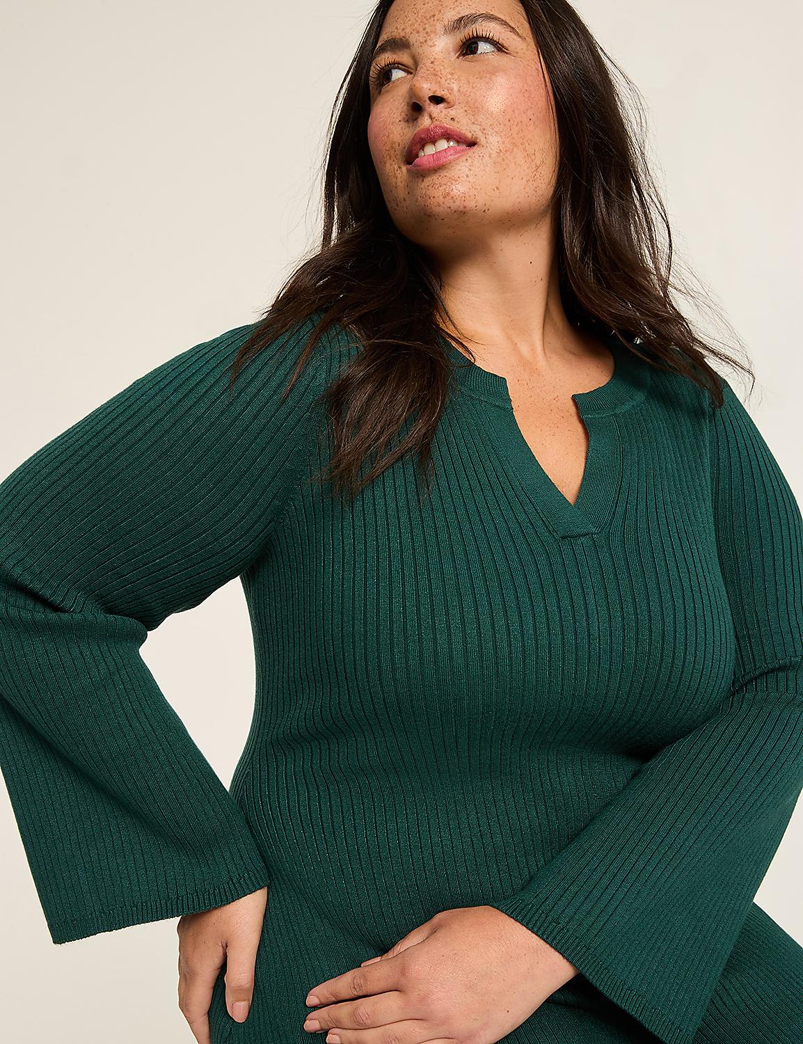 Split-Neck Rib Sweater Dress Product Image 3
