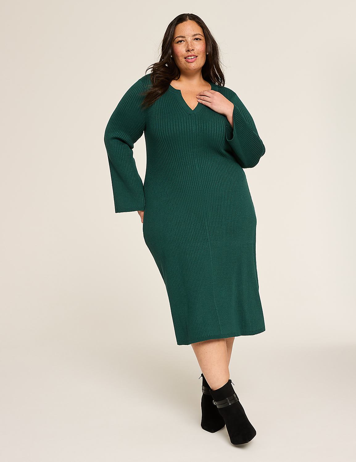 Split-Neck Rib Sweater Dress Product Image 1
