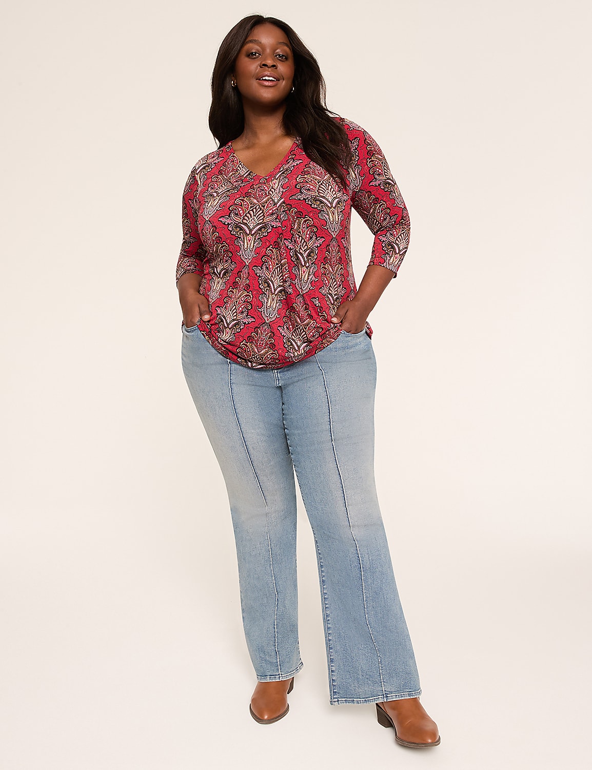 Swing 3/4-Sleeve Pleat-Front Top Product Image 3