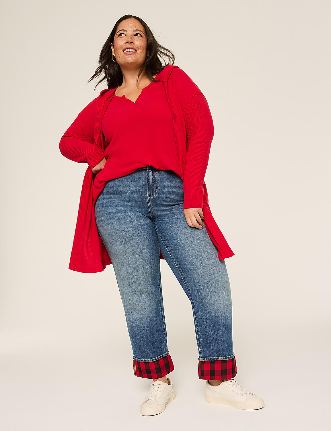Boyfriend Fit Plaid-Cuff Jean Product Image 3