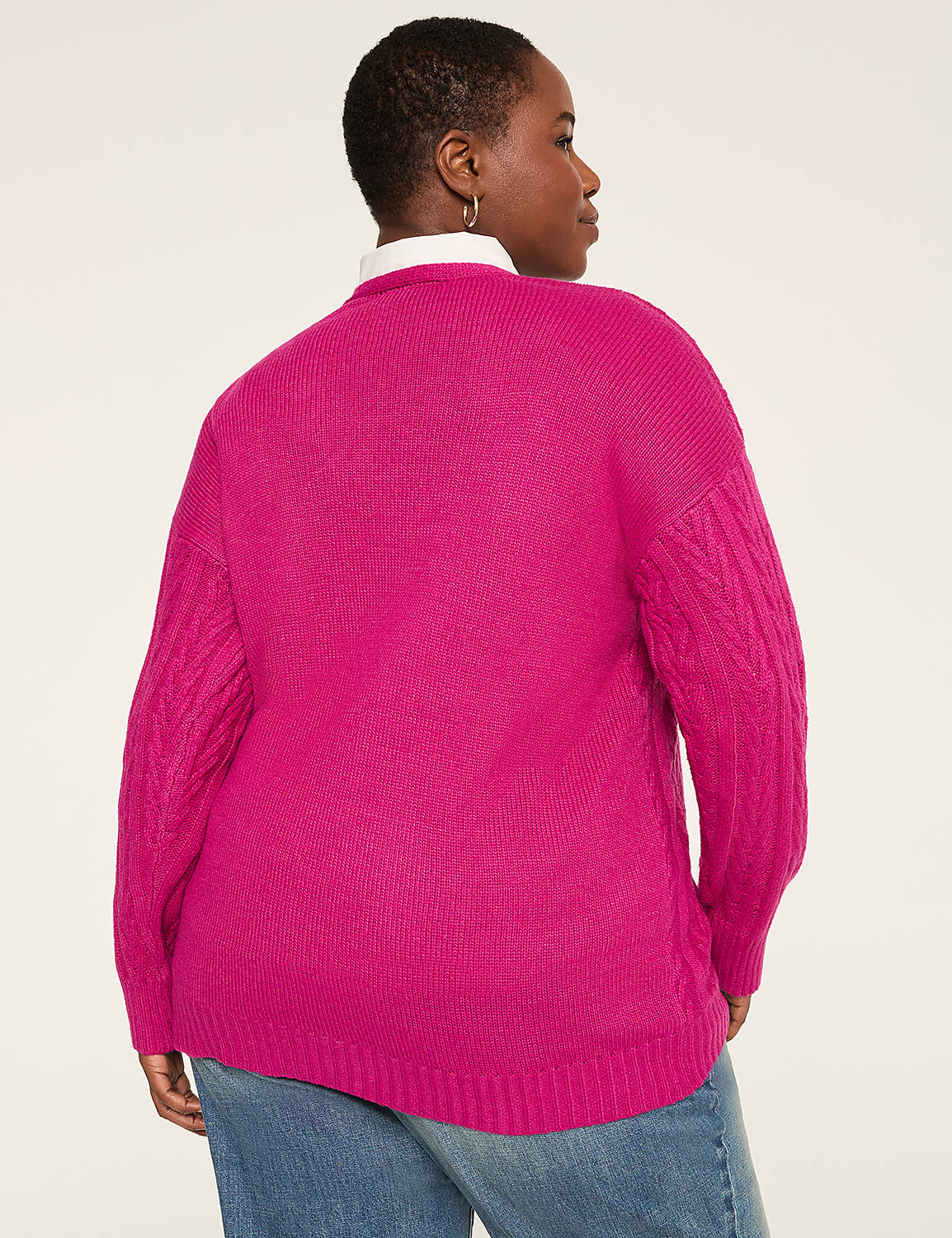 V-Neck Cable Knit Pullover Sweater Product Image 2