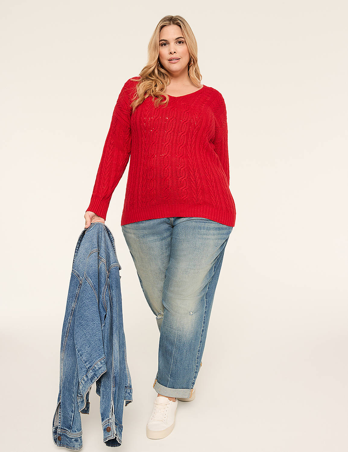 V-Neck Cable Knit Pullover Sweater Product Image 3