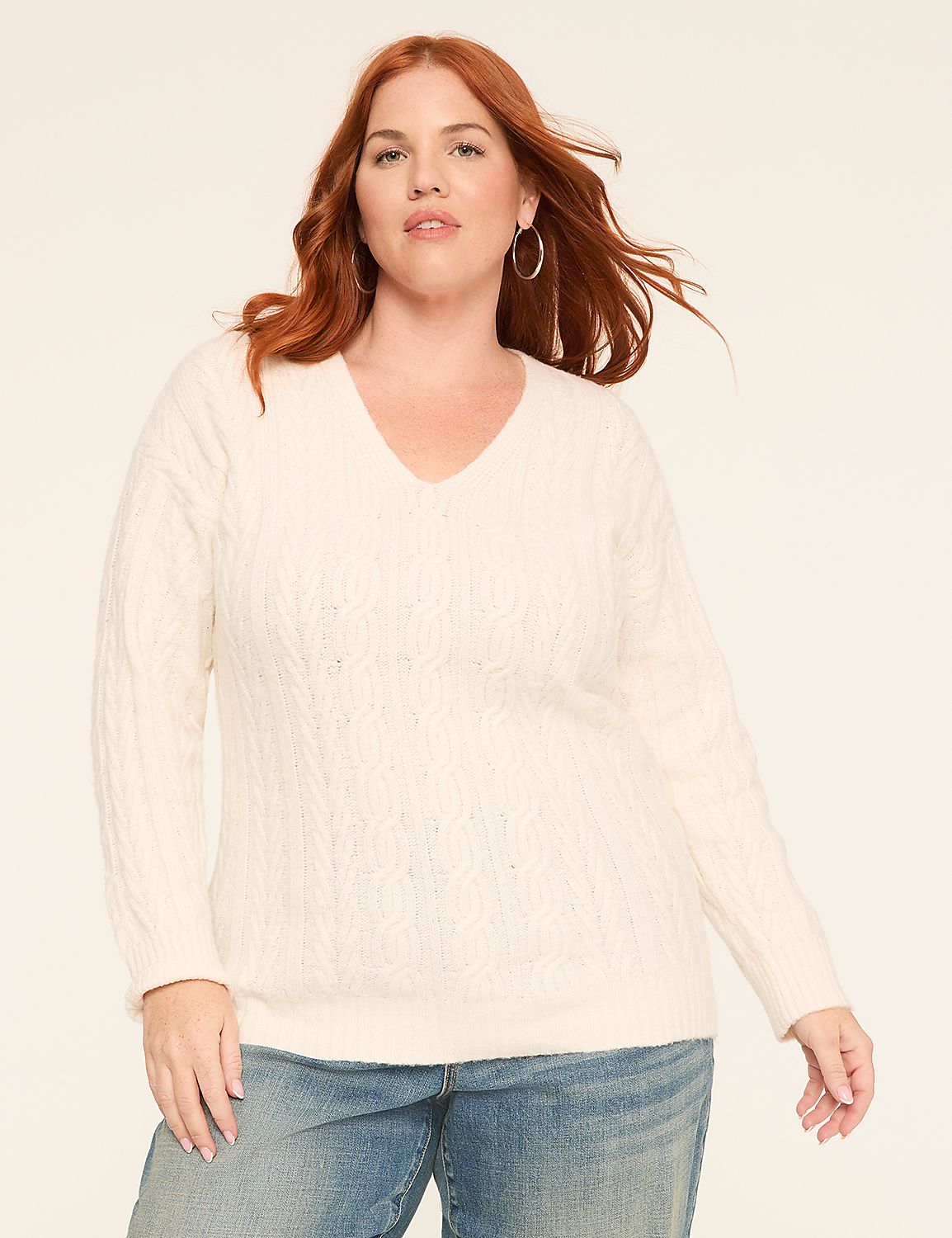 V-Neck Cable Knit Pullover Sweater Product Image 1