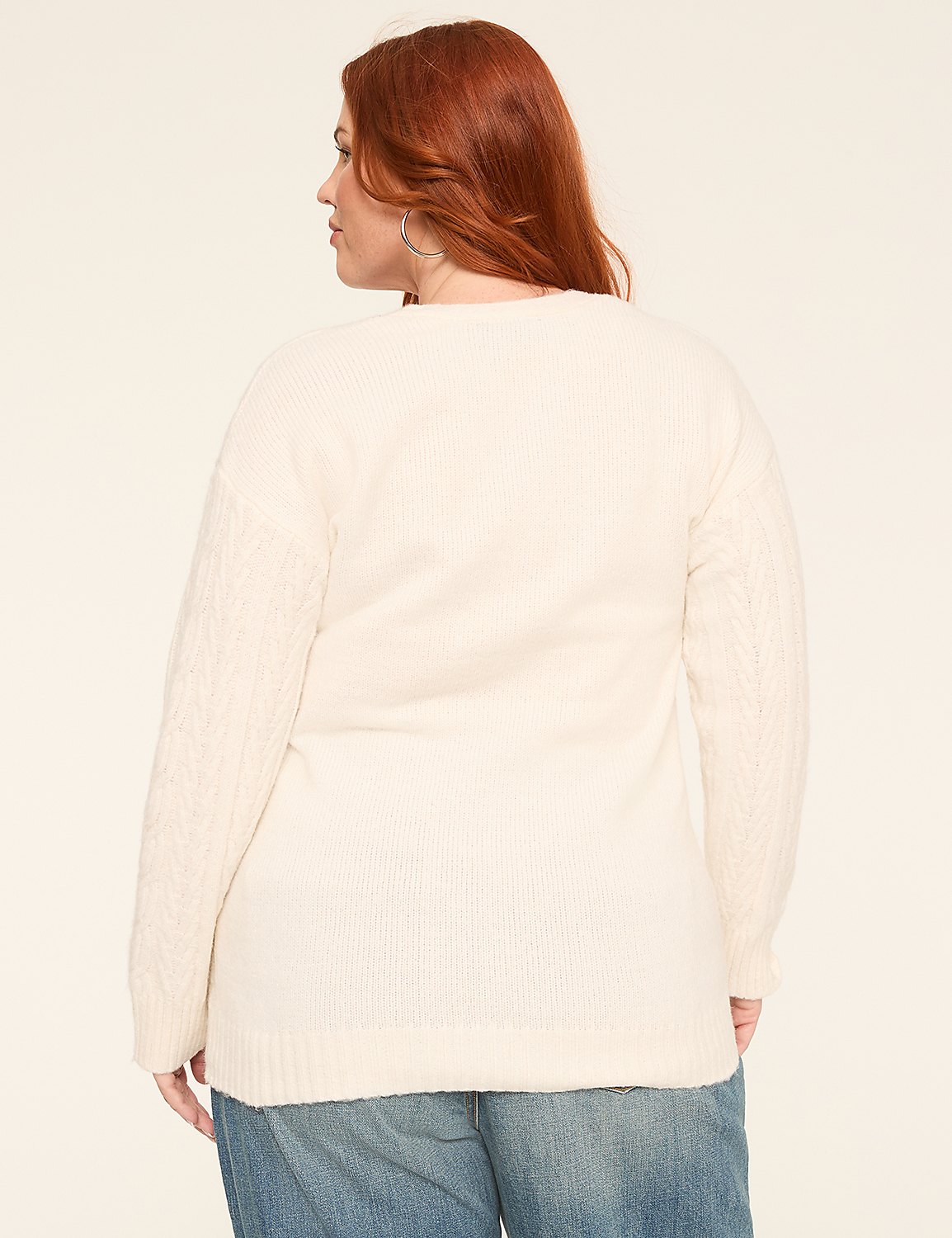 V-Neck Cable Knit Pullover Sweater Product Image 2