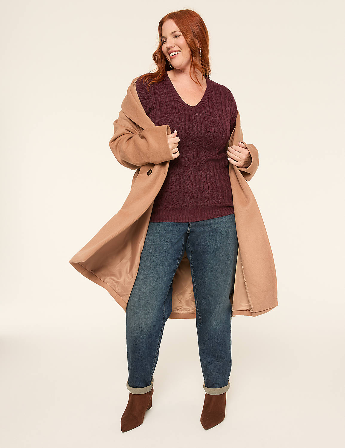 V-Neck Cable Knit Pullover Sweater Product Image 3
