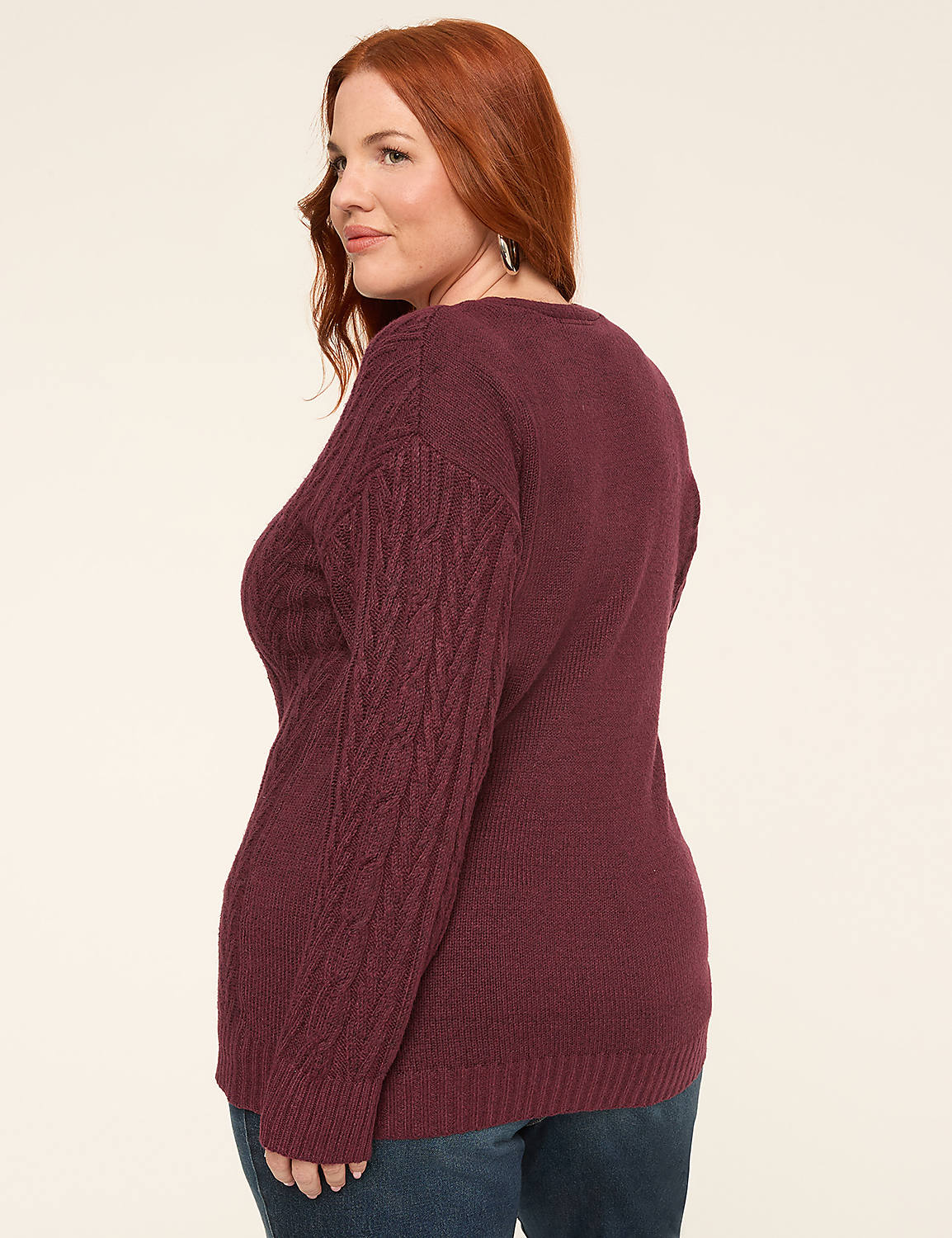 V-Neck Cable Knit Pullover Sweater Product Image 2