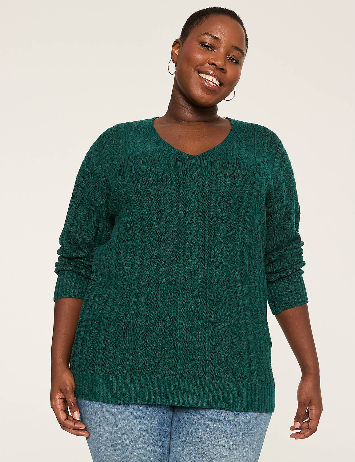 V-Neck Cable Knit Pullover Sweater Product Image 1