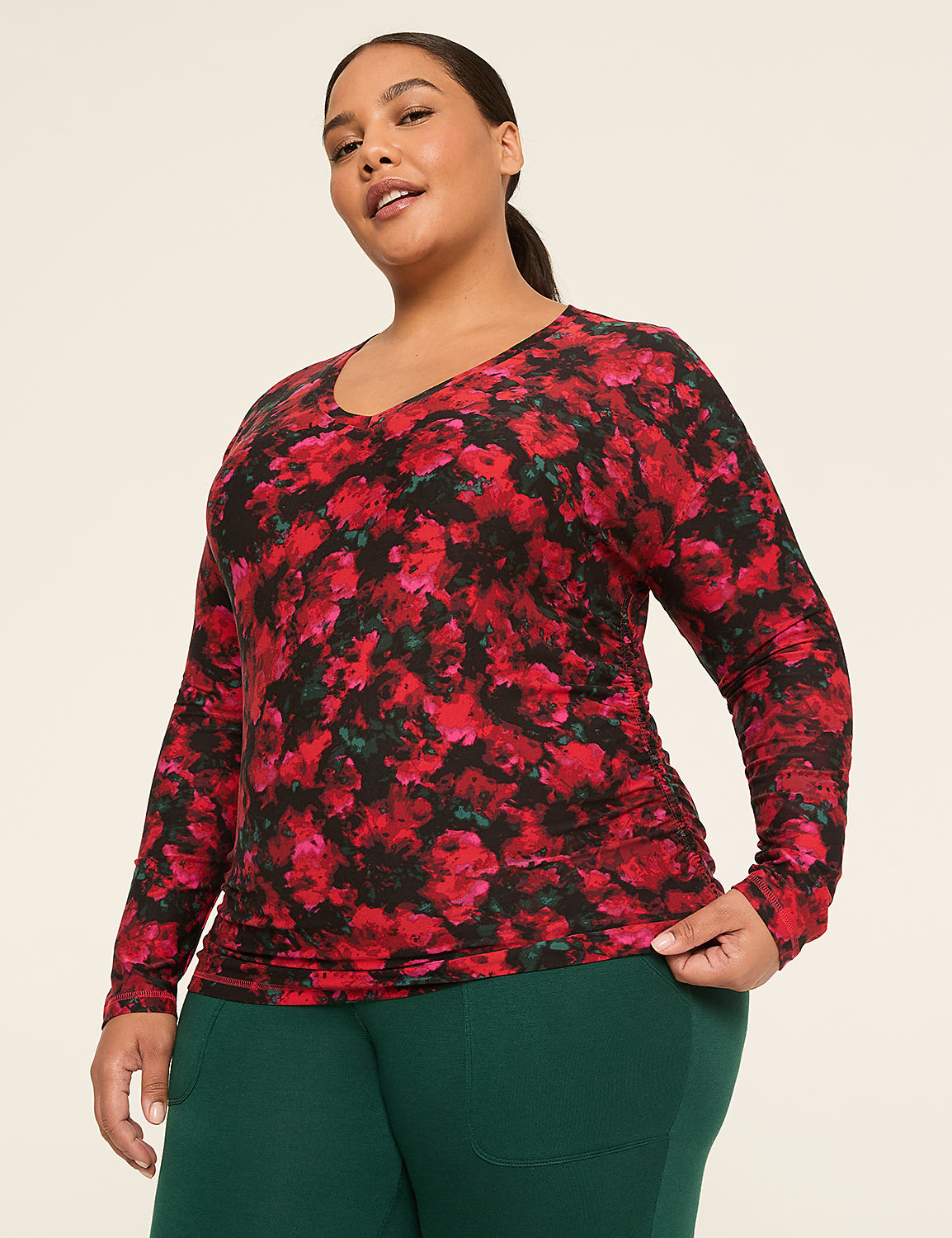 LIVI Soft Long-Sleeve Ruched-Side Tee Product Image 1