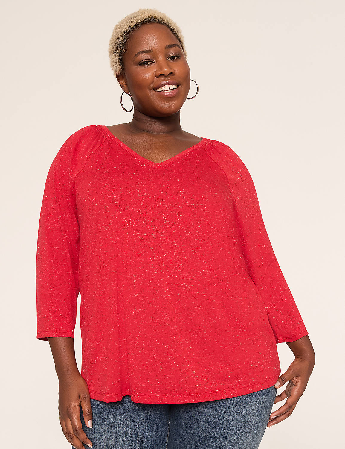 Sparkle Smocked-Shoulder Long-Sleeve Top Product Image 1