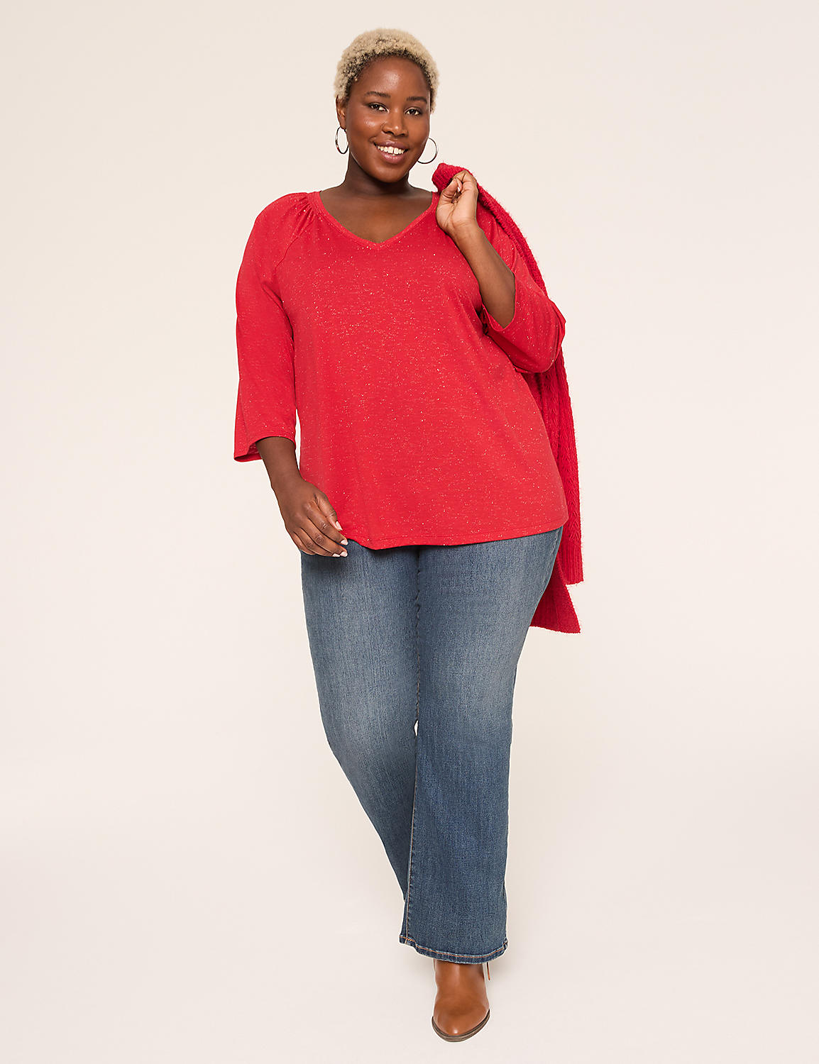 Sparkle Smocked-Shoulder Long-Sleeve Top Product Image 3