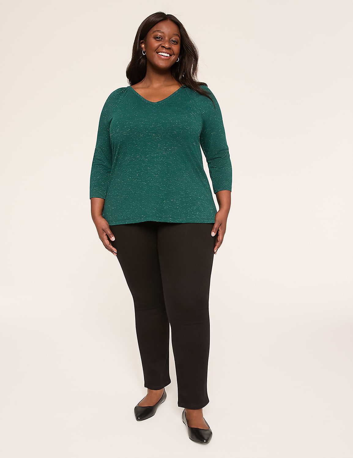 Sparkle Smocked-Shoulder Long-Sleeve Top Product Image 3