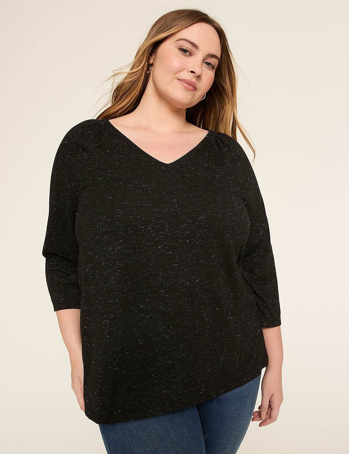 Long Sleeve Raglan Smocked Shoulder | LaneBryant