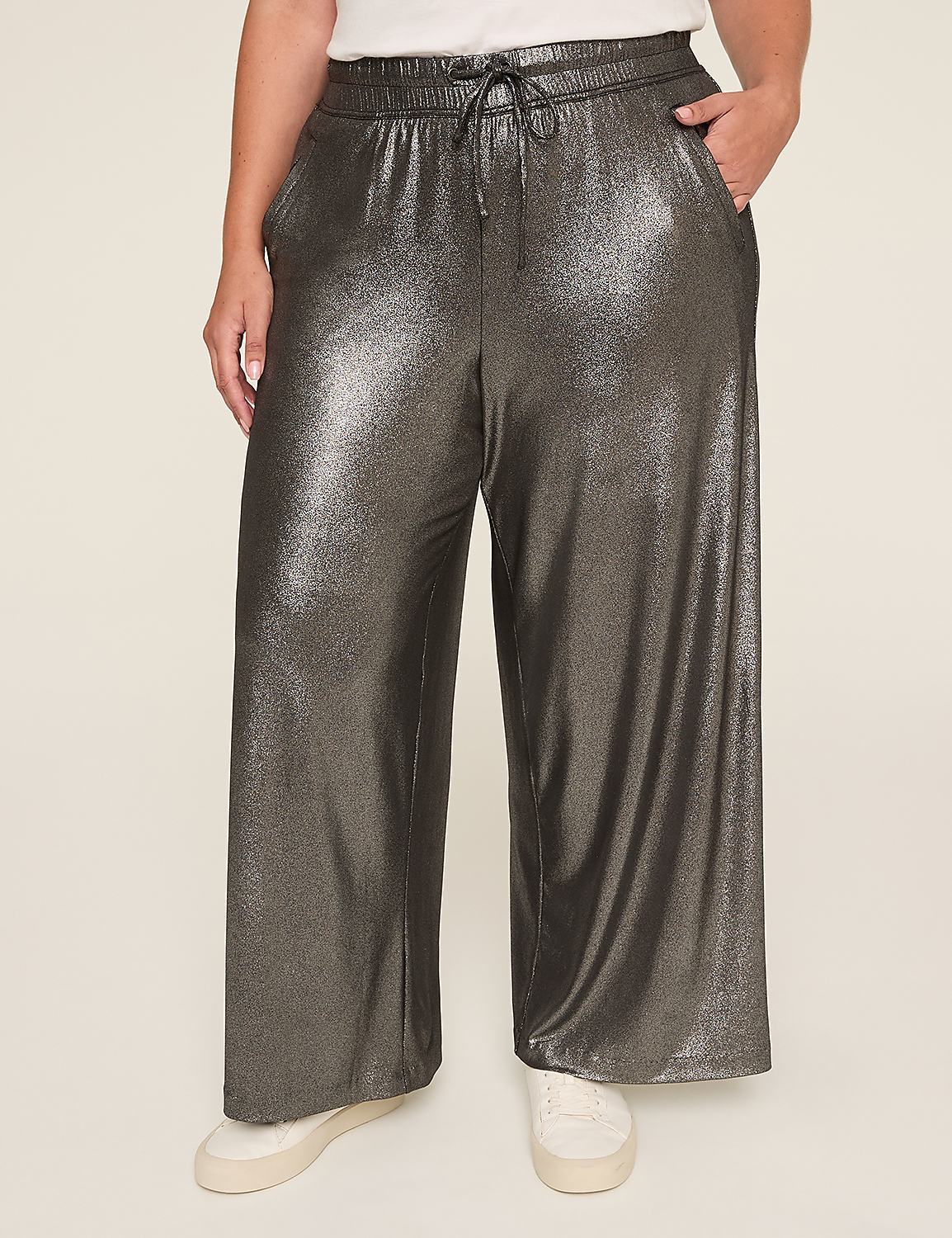 Foil Shimmer Matte Jersey Pull-On Drawstring Pant Product Image 1
