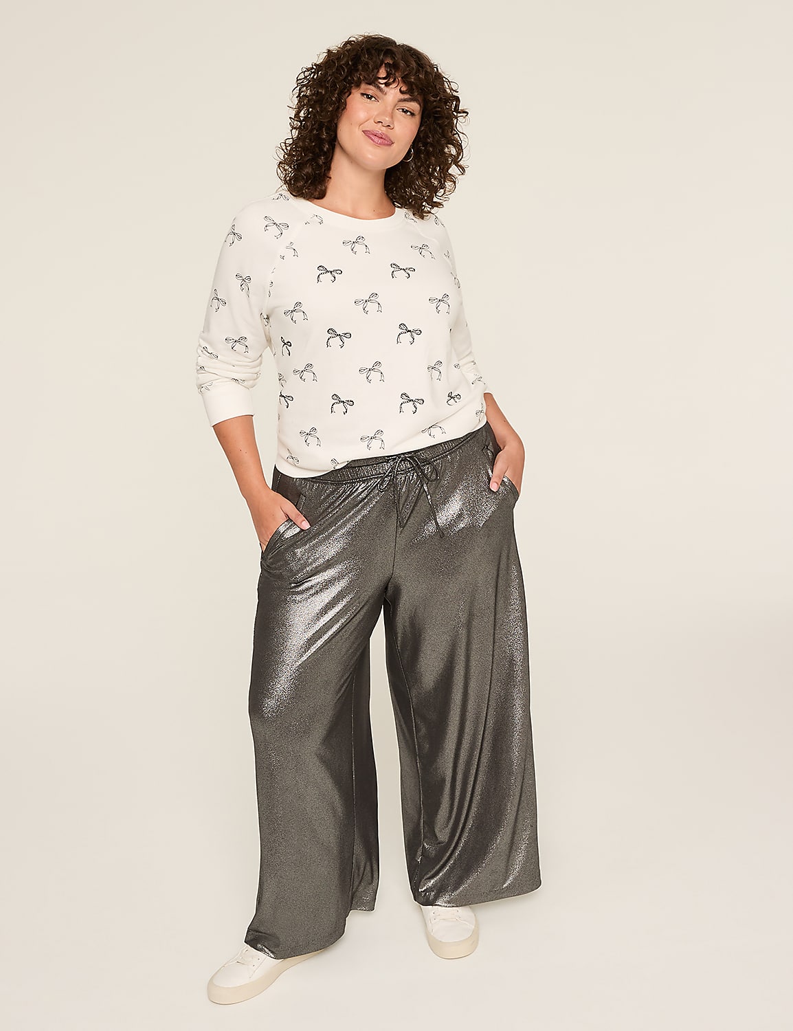 Foil Shimmer Matte Jersey Pull-On Drawstring Pant Product Image 3