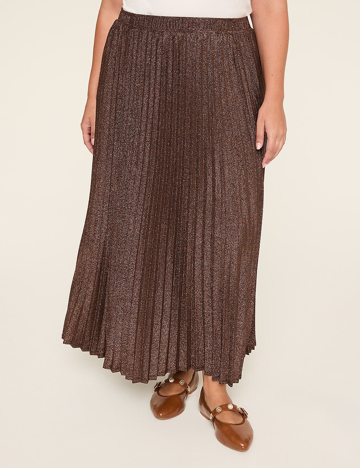 Pleated Metallic Knit Maxi Skirt Product Image 1
