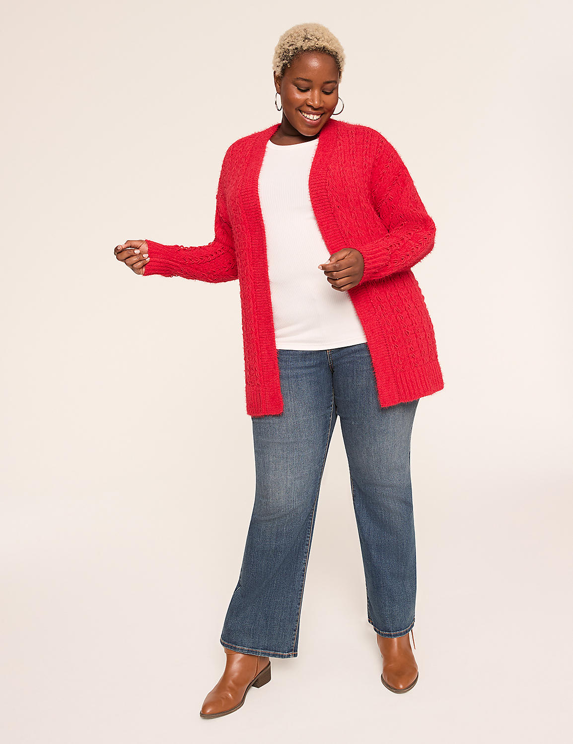 Open-Front Stitch Cardigan Product Image 3