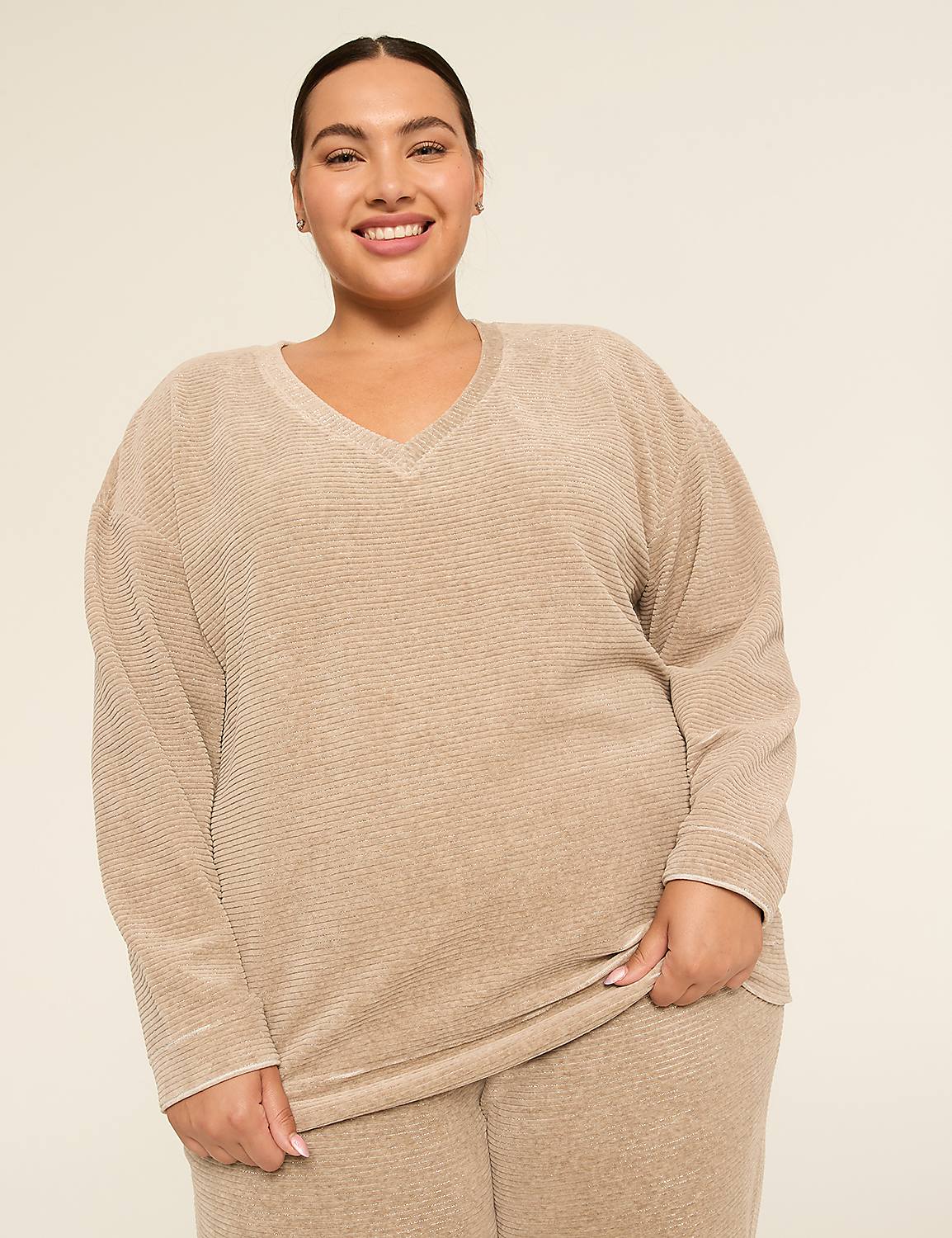 LIVI Velvet V-Neck Sweatshirt Product Image 1