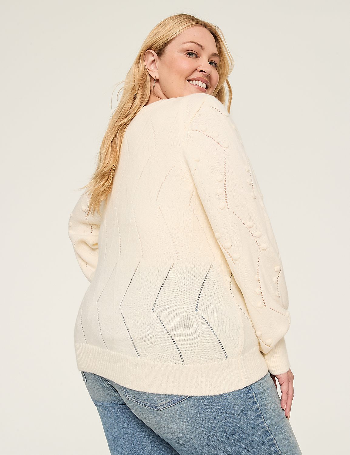 Round-Neck Bobble-Stitch Sweater Product Image 2