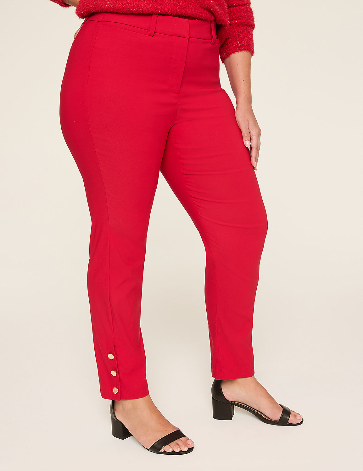 4-Season Button-Detail Red Slim Ankle Pant Product Image 1