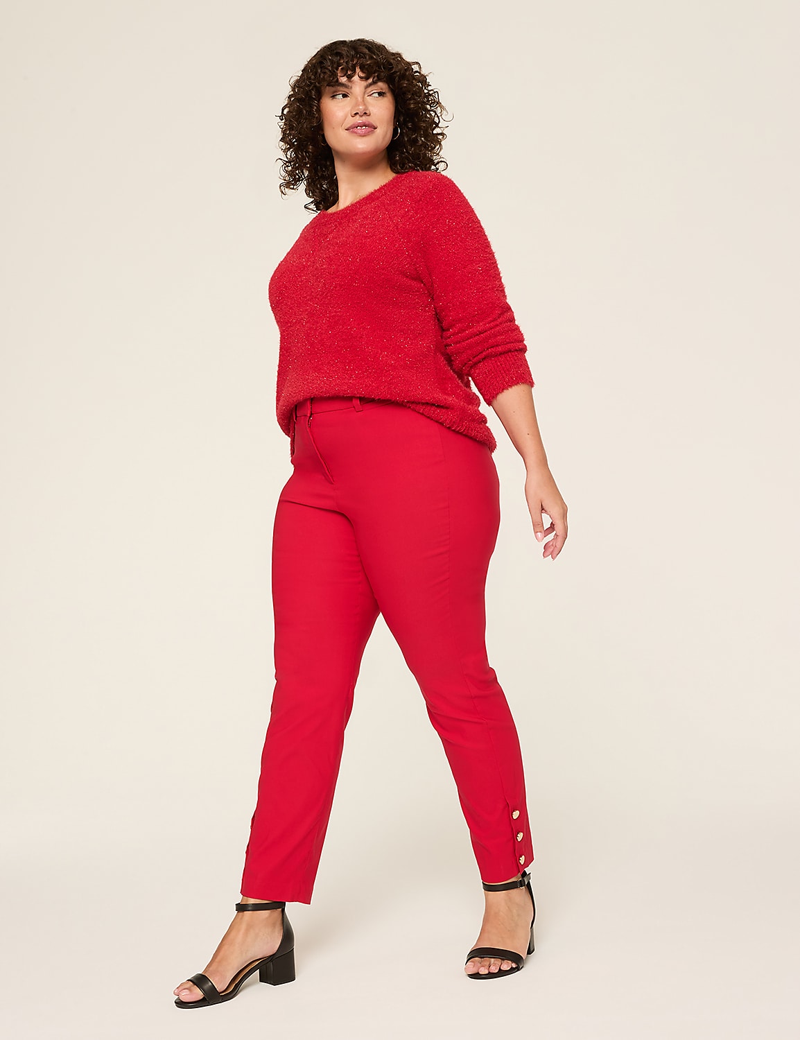 4-Season Button-Detail Red Slim Ankle Pant Product Image 3
