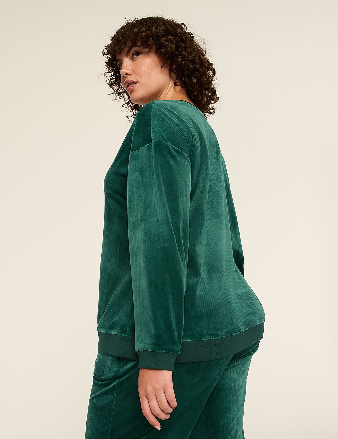 LIVI Ribbed Velour V-Neck Sweatshirt Product Image 2