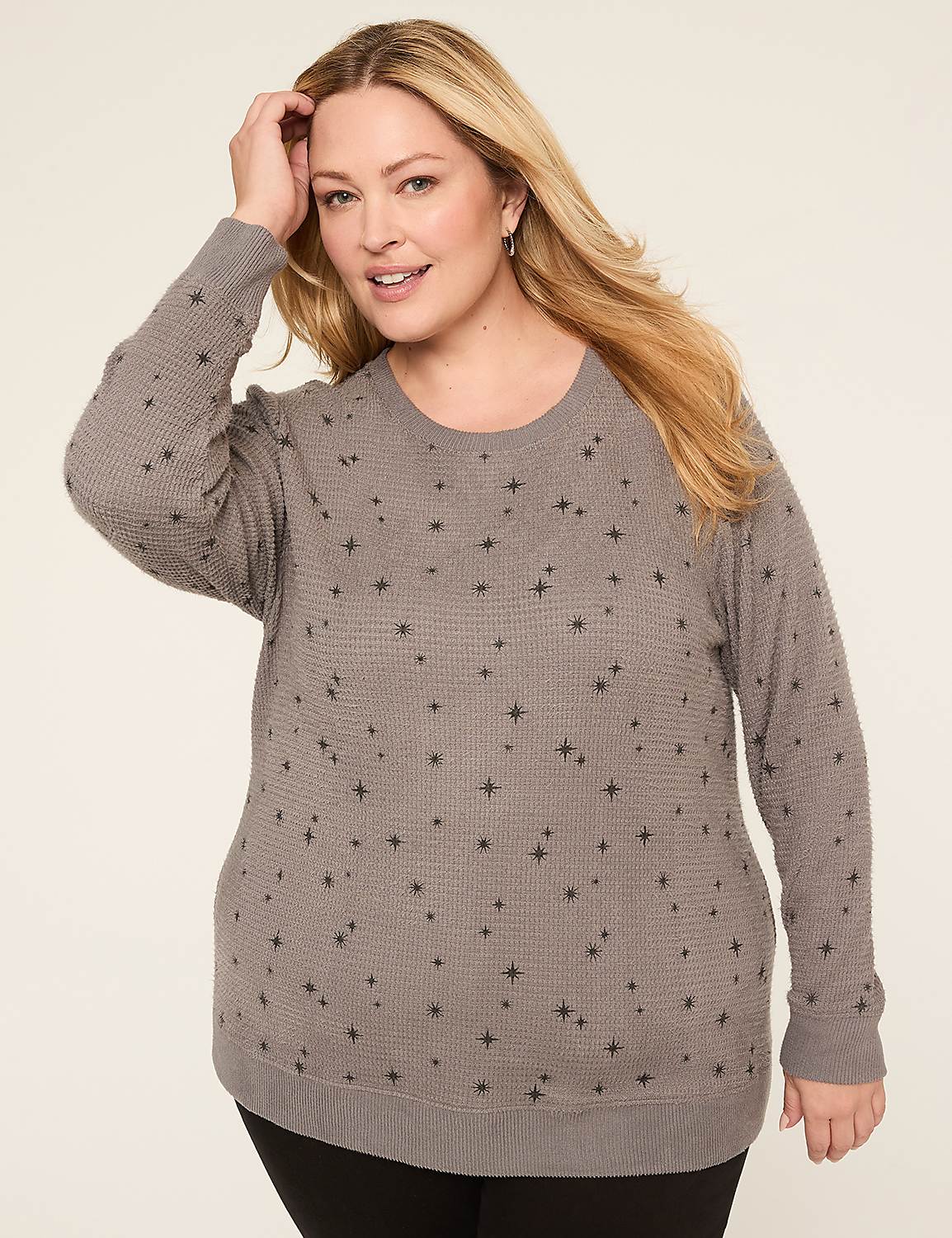 Crew-Neck Waffle Knit Top Product Image 1