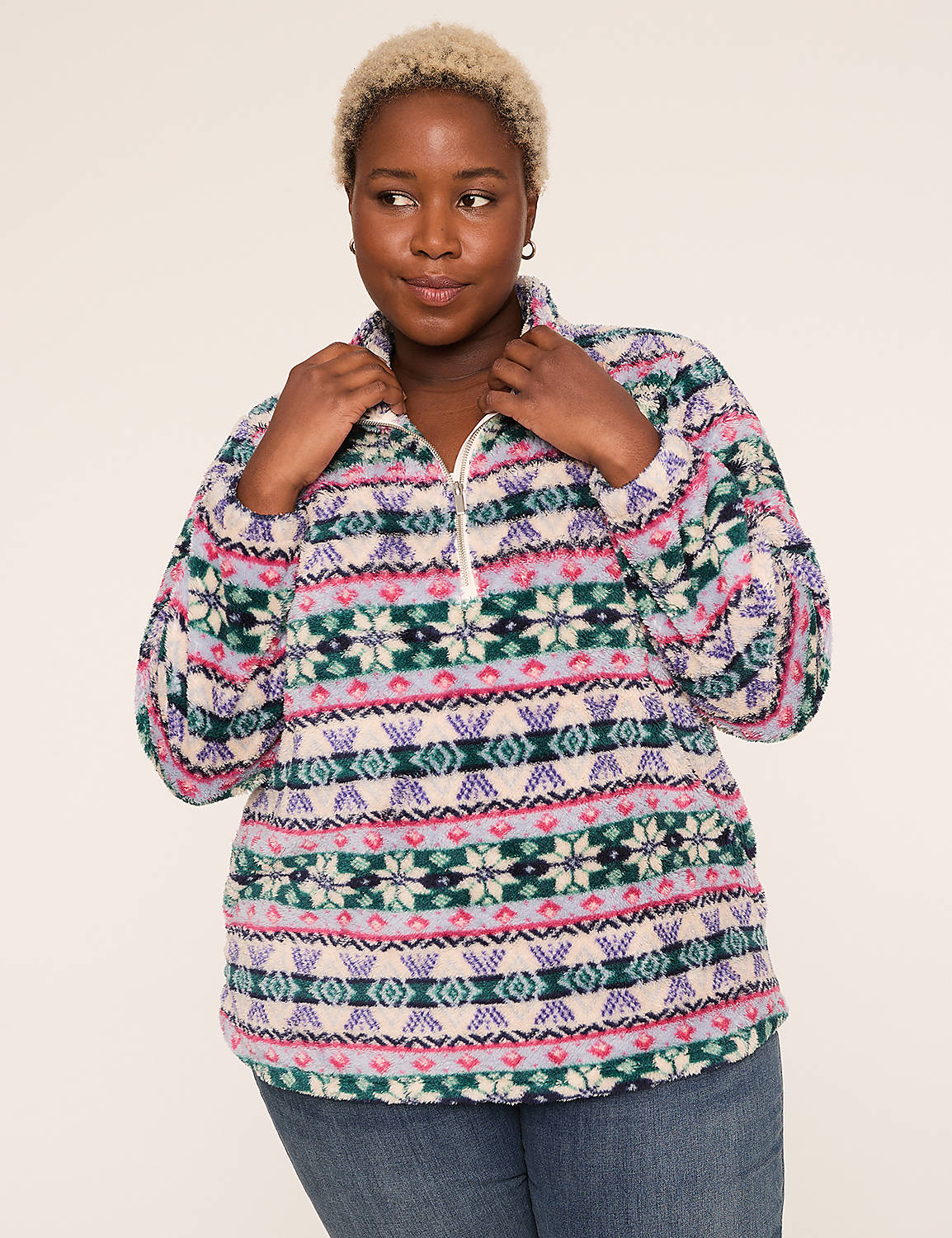 Half-Zip Sherpa Mock-Neck Top Product Image 1
