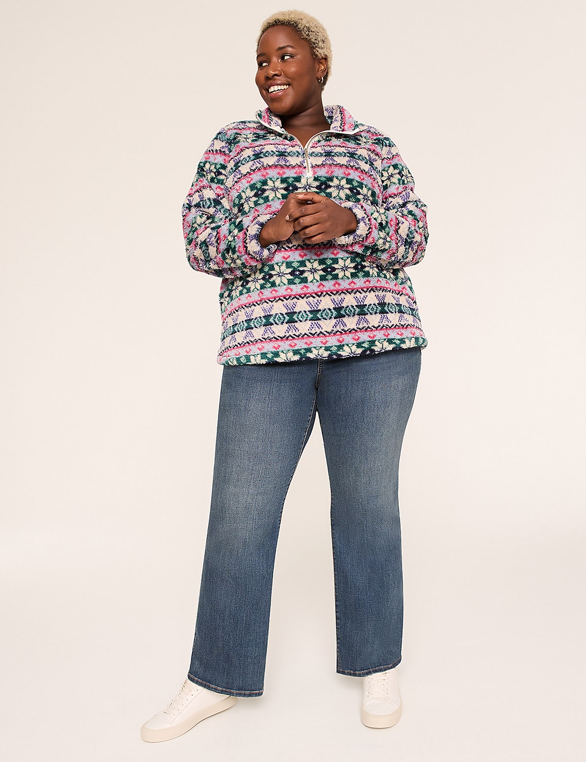 Half-Zip Sherpa Mock-Neck Top Product Image 3